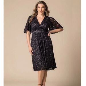 Kiyonna Black Puff Sleeve Sheath Midi Dress